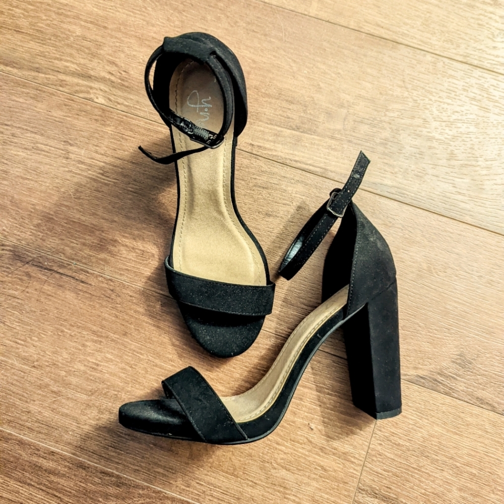 Black four inch high heels